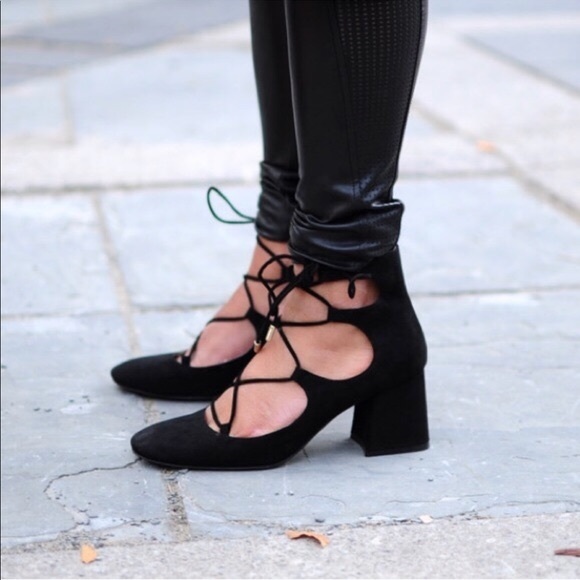 Zara | Shoes | Zara Black Lace Up Block Heels | Poshmark